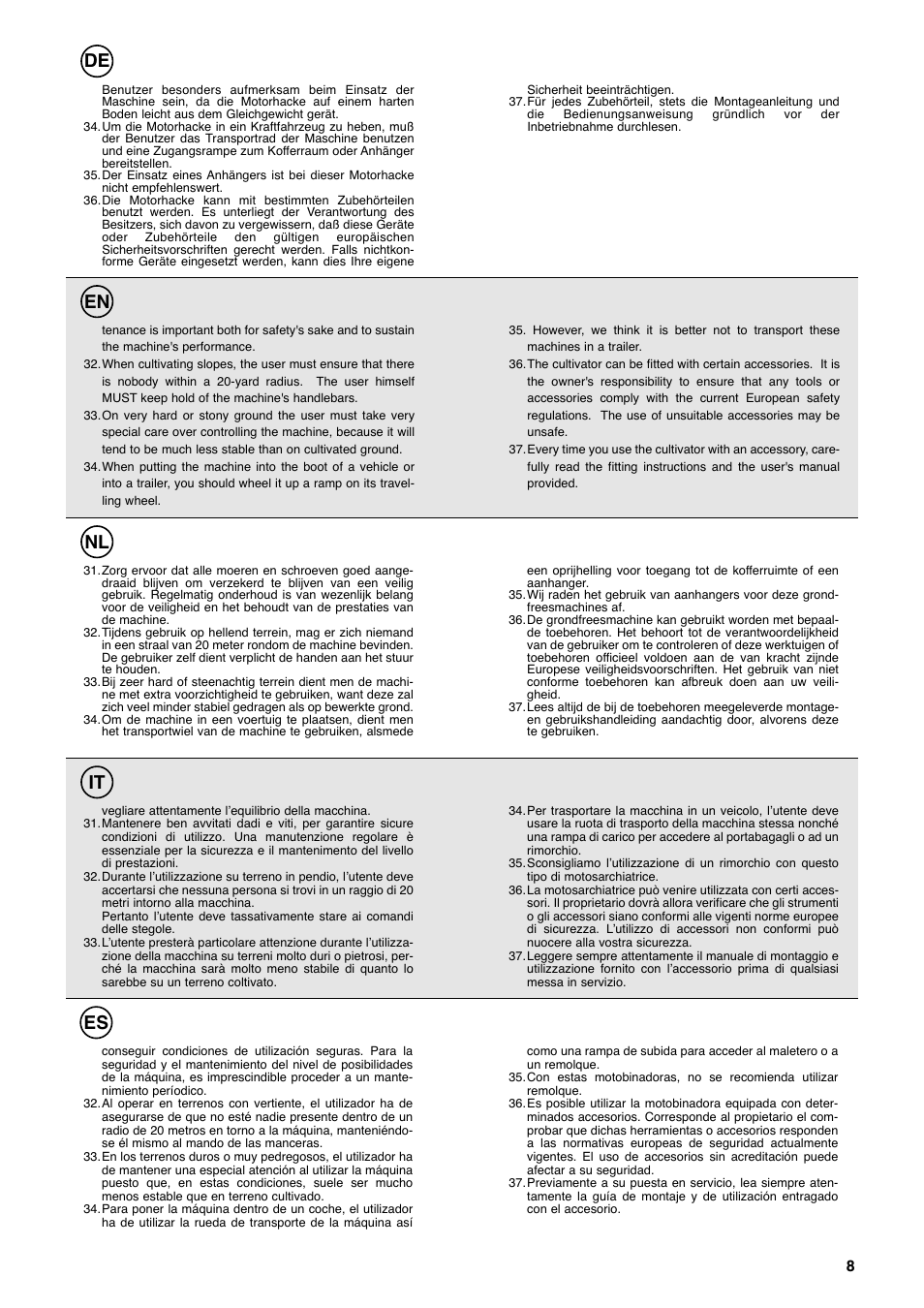 De en nl it es | Husqvarna T 55R User Manual | Page 9 / 21