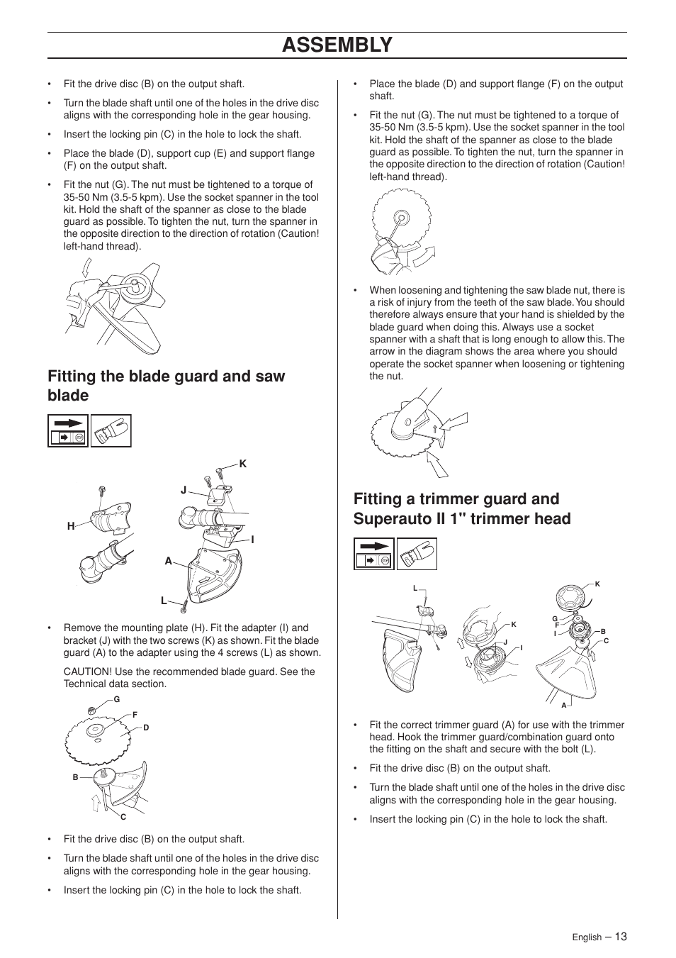 Fitting the blade guard and saw blade, Assembly | Husqvarna 326R User Manual | Page 13 / 36