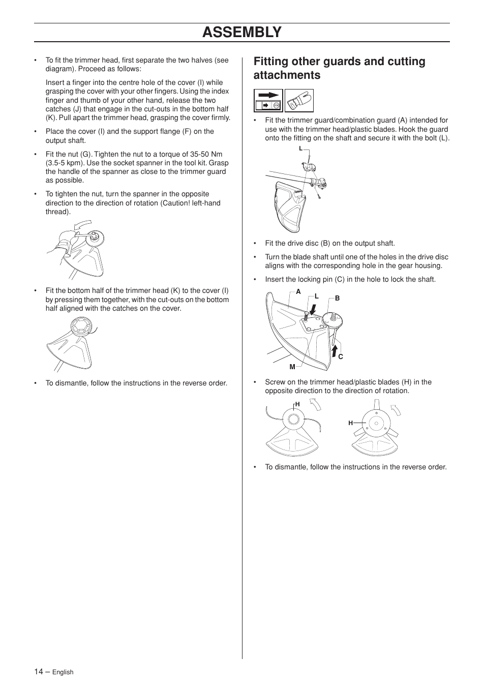 Fitting other guards and cutting attachments, Assembly | Husqvarna 326R User Manual | Page 14 / 36