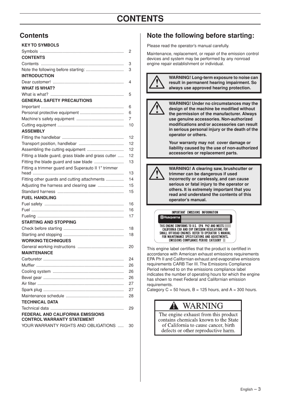 Husqvarna 326R User Manual | Page 3 / 36