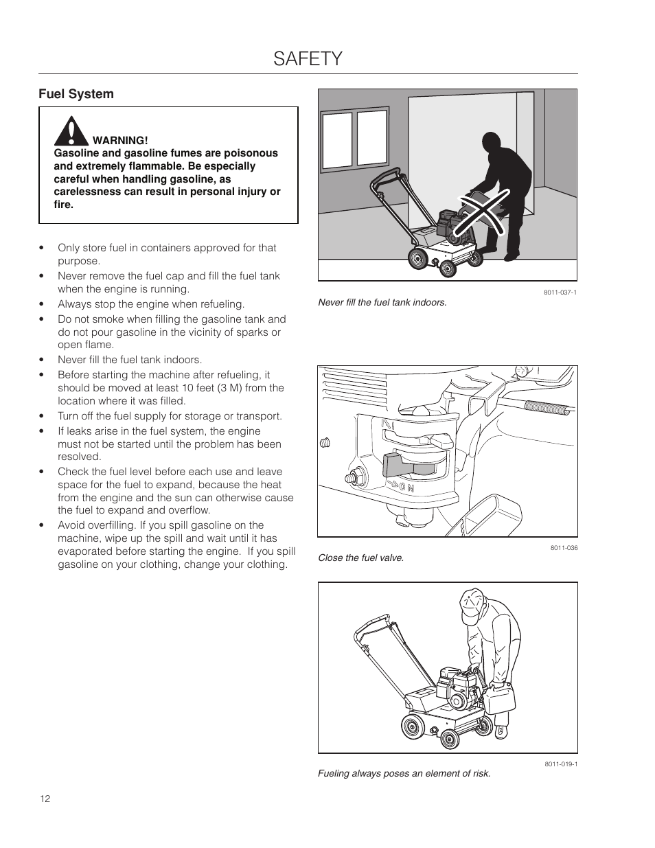 Fuel system, Safety | Husqvarna SD22B5DSA User Manual | Page 12 / 36