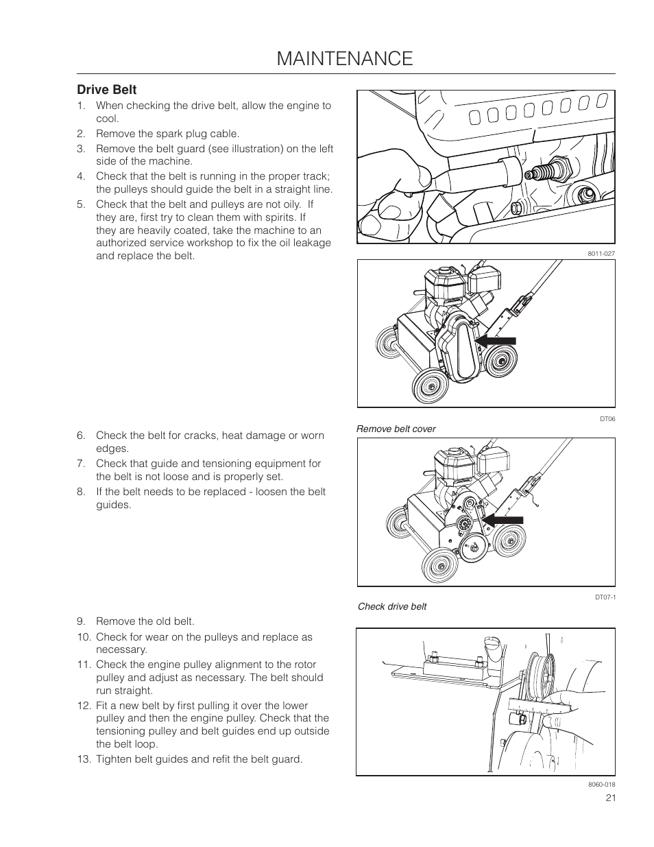 Drive belt, Maintenance | Husqvarna SD22B5DSA User Manual | Page 21 / 36