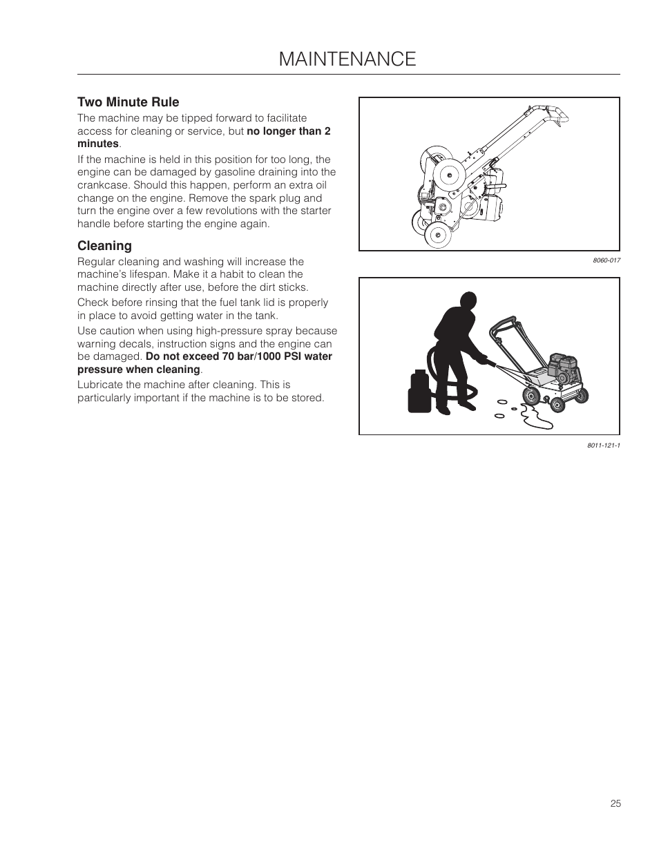 Two minute rule, Cleaning, Maintenance | Husqvarna SD22B5DSA User Manual | Page 25 / 36