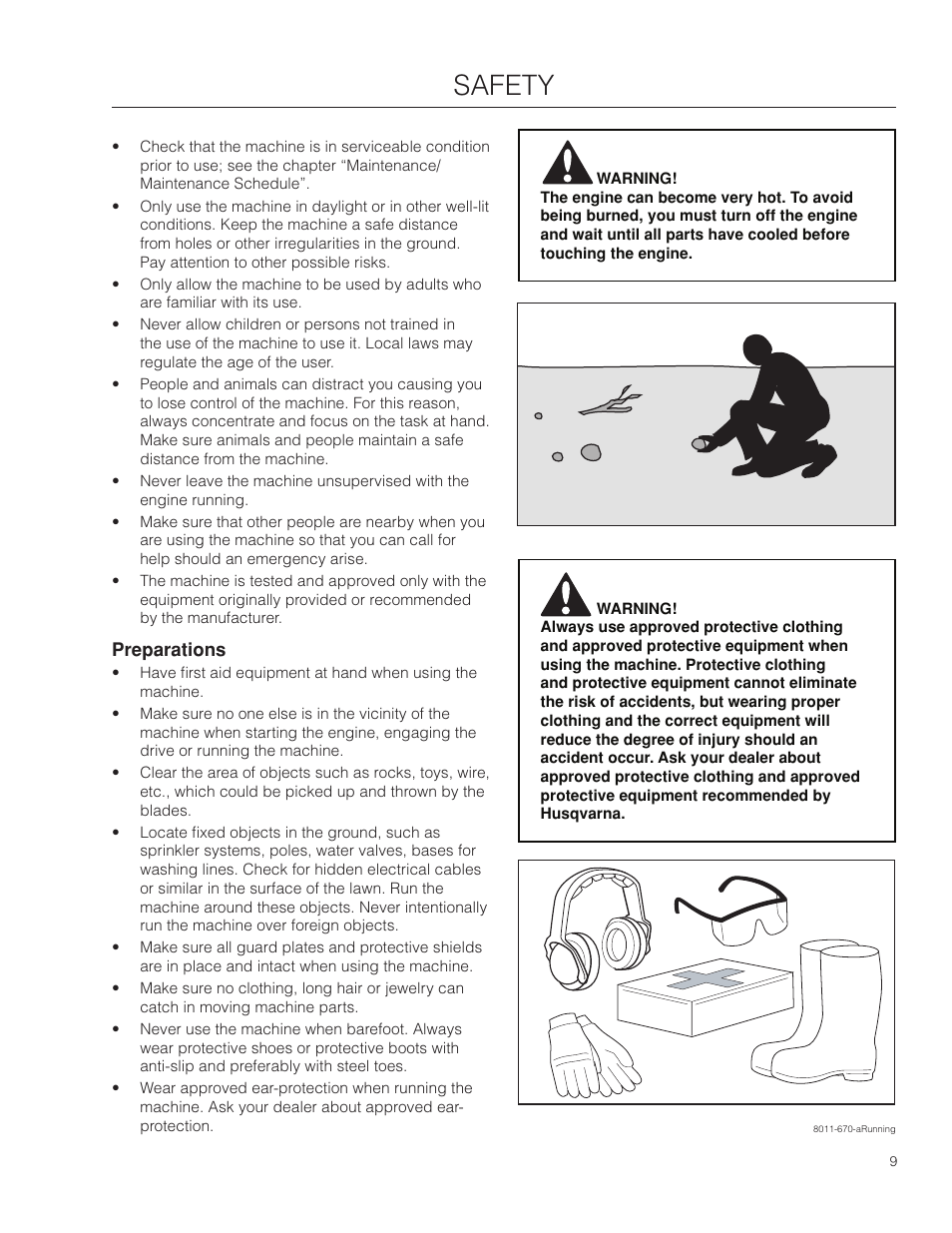 Preparations, Safety | Husqvarna SD22B5DSA User Manual | Page 9 / 36