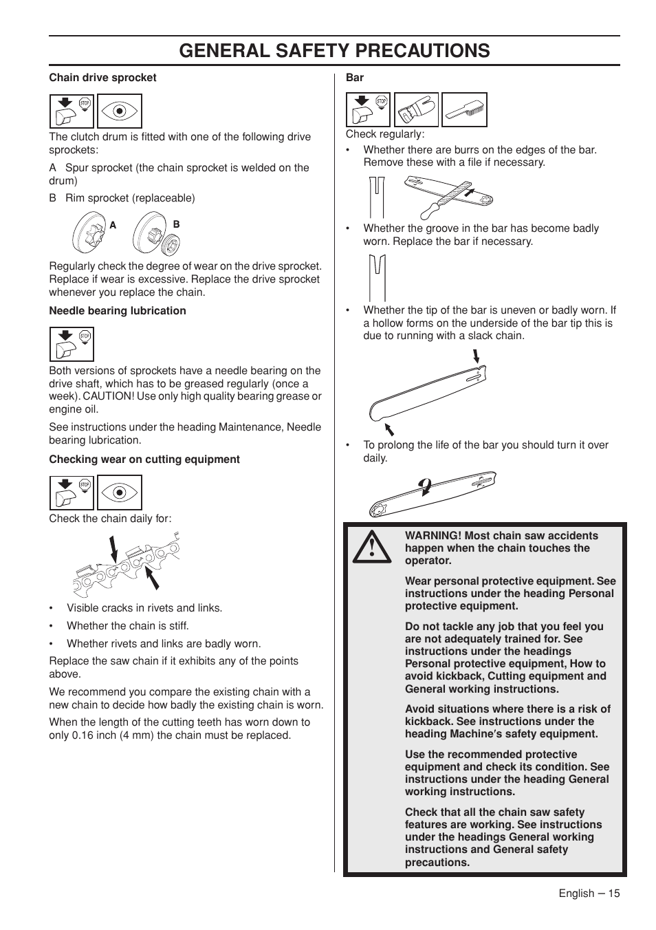 General safety precautions | Husqvarna 576 XP EPA II User Manual | Page 15 / 45