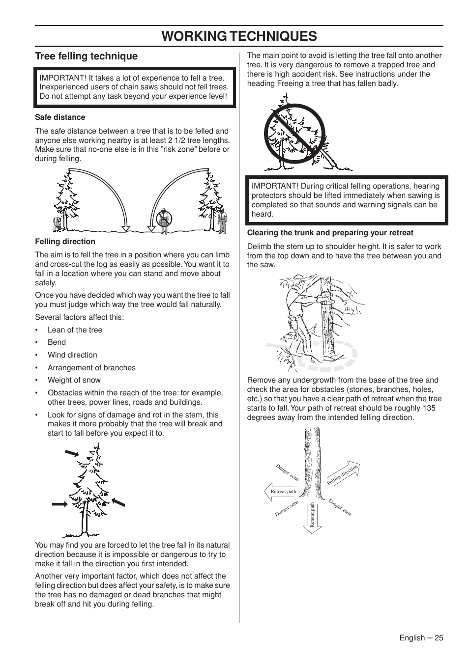 Tree felling technique, Working techniques | Husqvarna 576 XP EPA II User Manual | Page 25 / 45