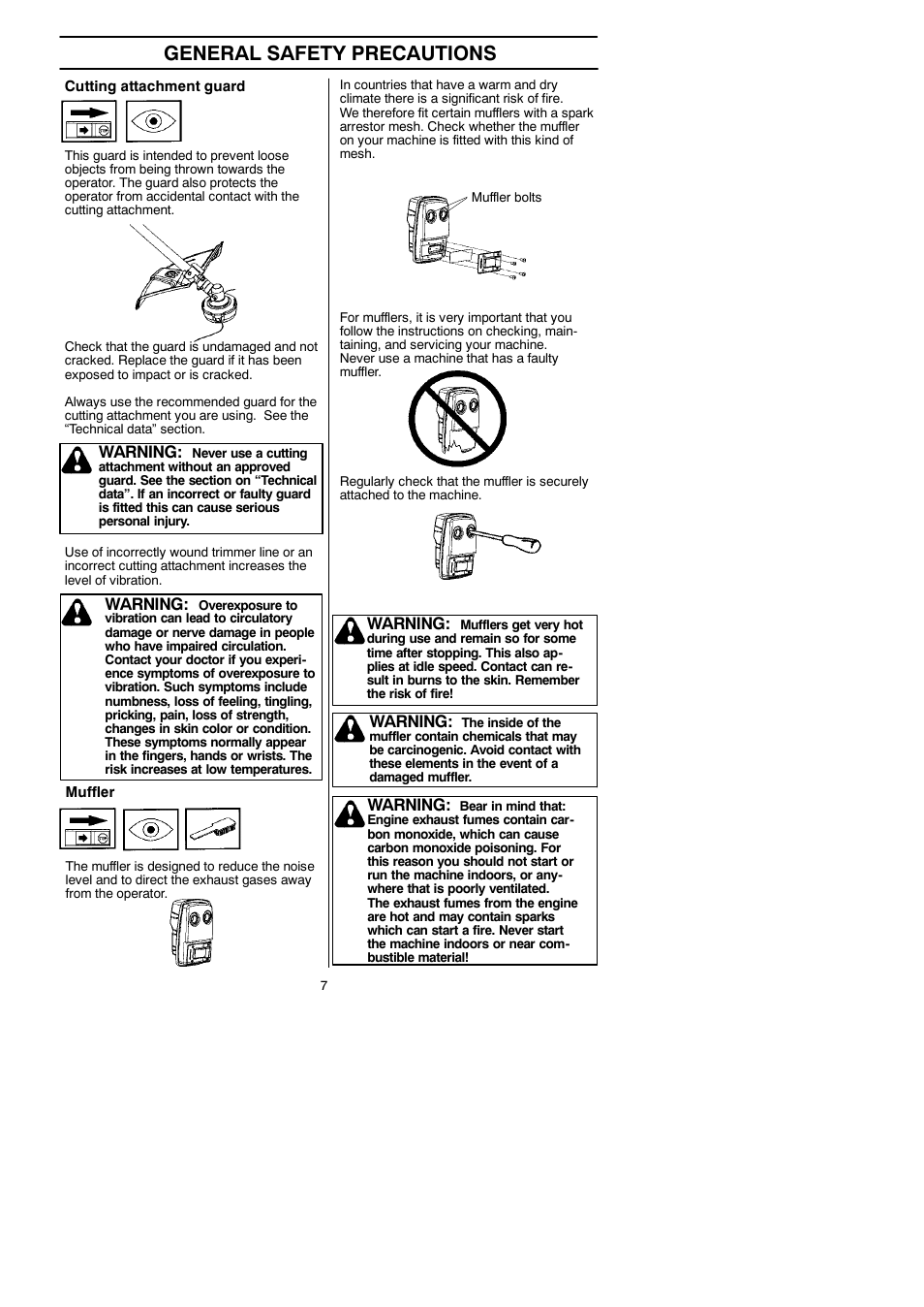 General safety precautions, Warning | Husqvarna 125LDx User Manual | Page 7 / 23
