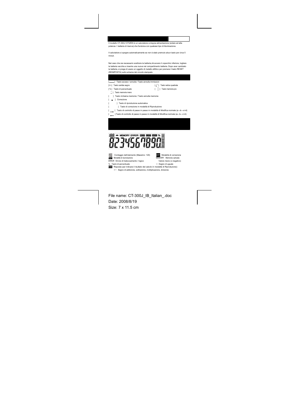 Alimentazione italiano | CITIZEN CT-300J User Manual | Page 7 / 24