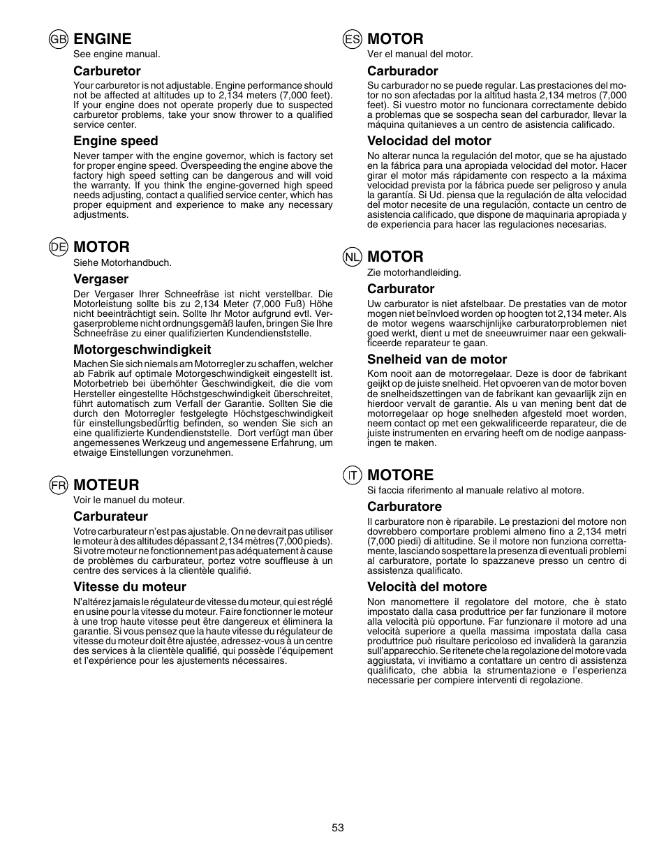 Engine, Motor, Moteur | Motore | Husqvarna EU8024STE User Manual | Page 53 / 60