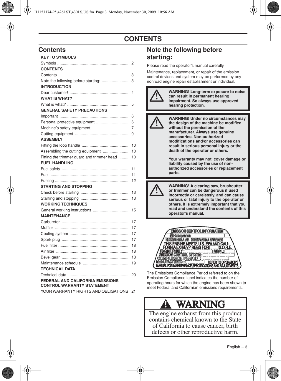 Husqvarna 430LS User Manual | Page 3 / 28