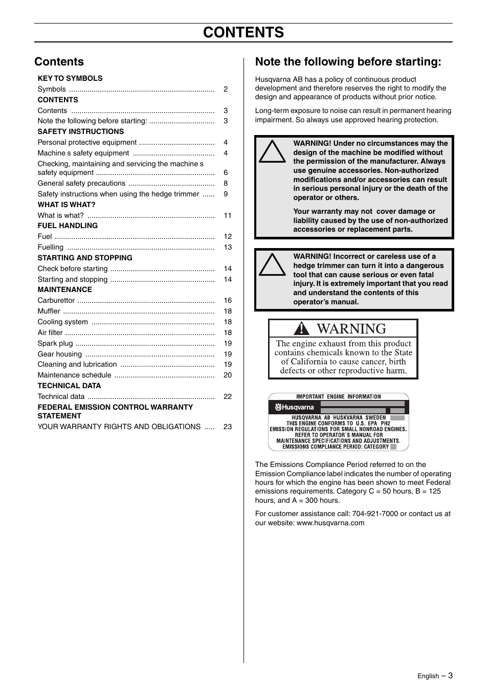 Husqvarna 325HD75X EN User Manual | Page 3 / 24