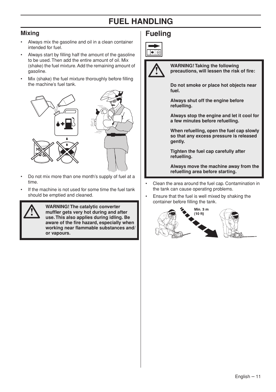 Mixing, Fueling, Fuel handling | Husqvarna 326HD60X-Series User Manual | Page 11 / 28