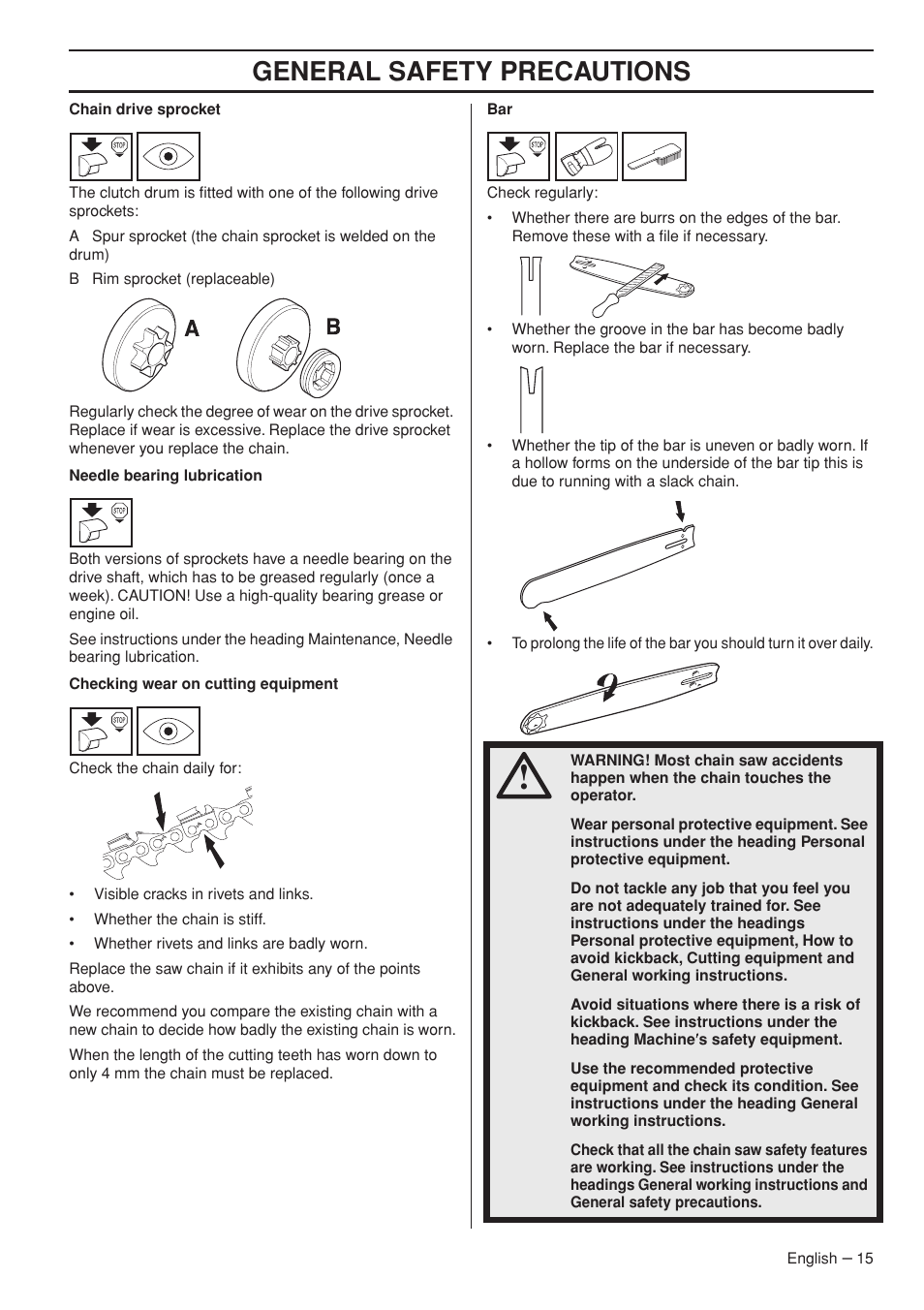 General safety precautions | Husqvarna 576XP AutoTune User Manual | Page 15 / 44