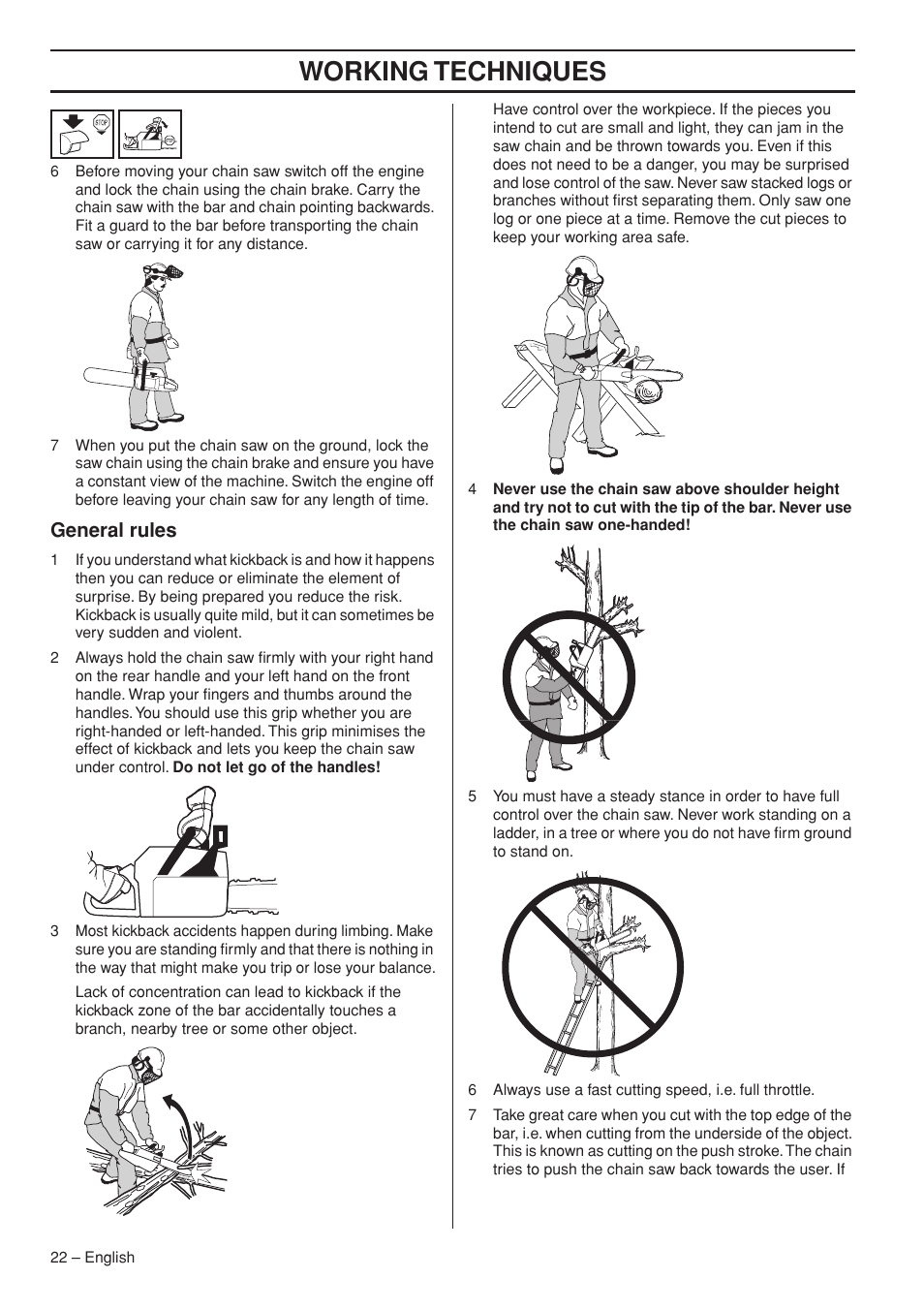 Working techniques, General rules | Husqvarna 576XP AutoTune User Manual | Page 22 / 44