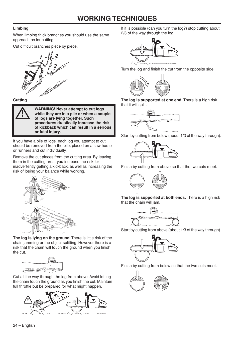 Working techniques | Husqvarna 576XP AutoTune User Manual | Page 24 / 44