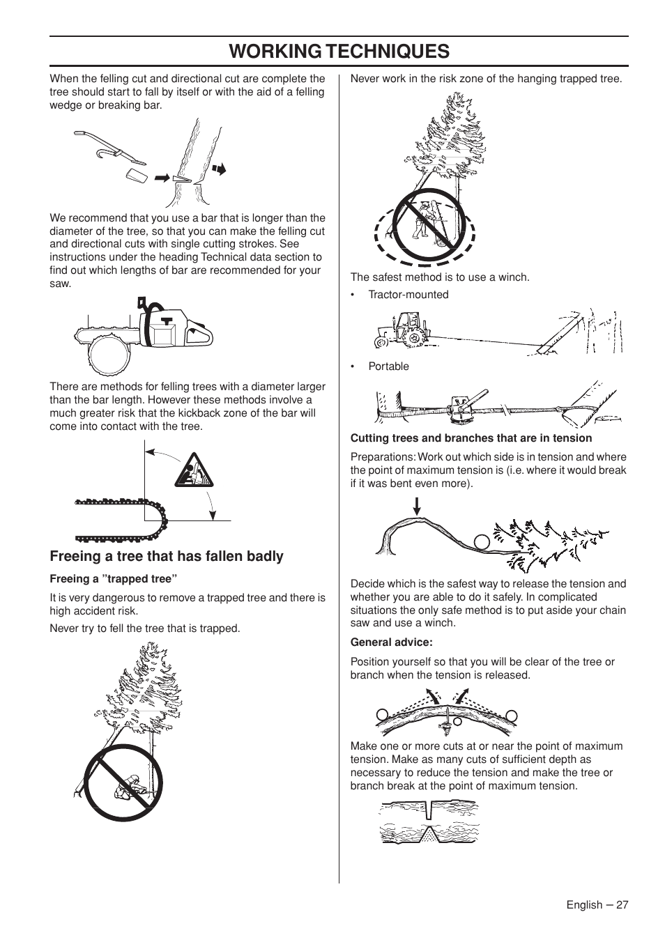 Working techniques, Freeing a tree that has fallen badly | Husqvarna 576XP AutoTune User Manual | Page 27 / 44