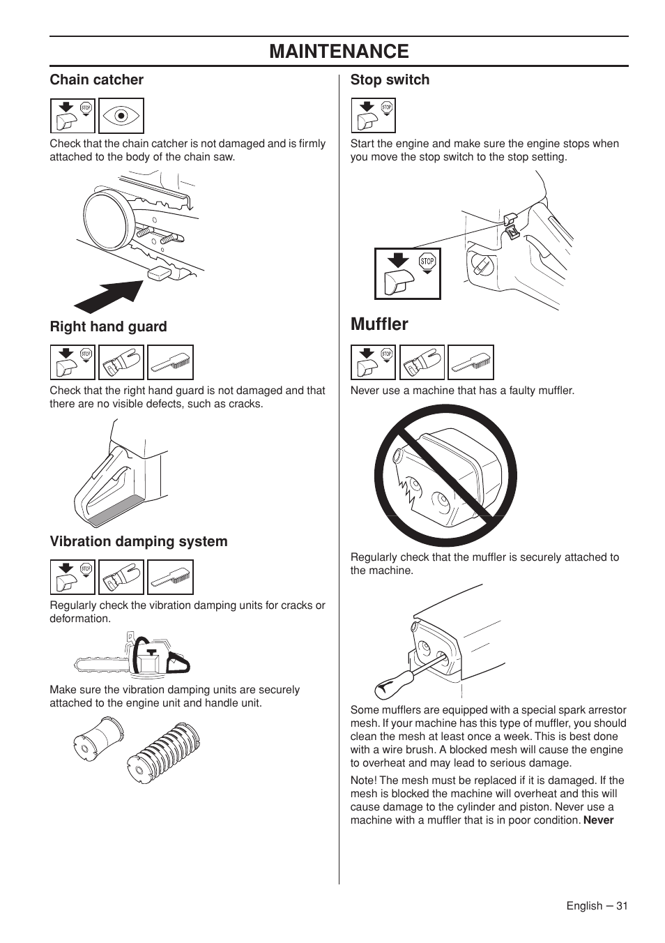 Maintenance, Muffler | Husqvarna 576XP AutoTune User Manual | Page 31 / 44