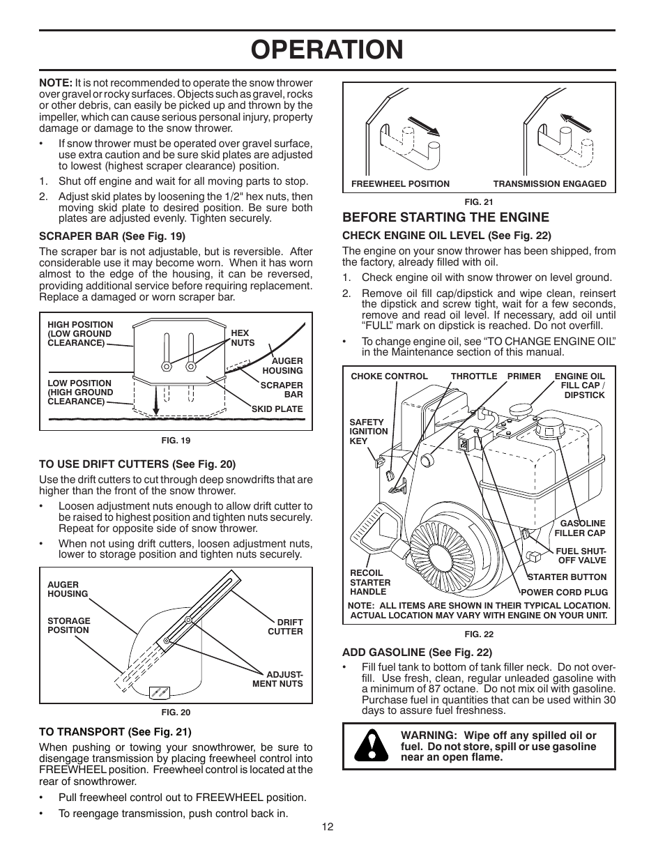 Operation, Before starting the engine | Husqvarna 924SB-XLS User Manual | Page 12 / 40