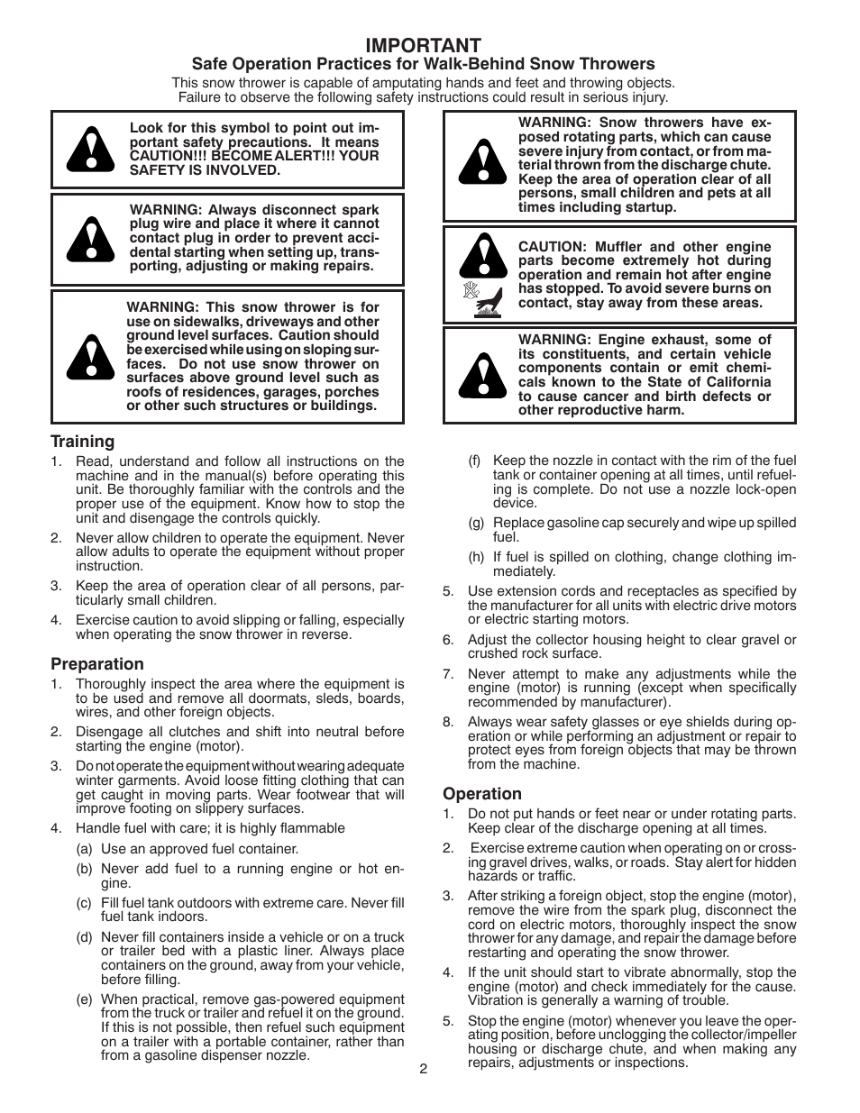 Safe operation practices, Important | Husqvarna 924SB-XLS User Manual | Page 2 / 40