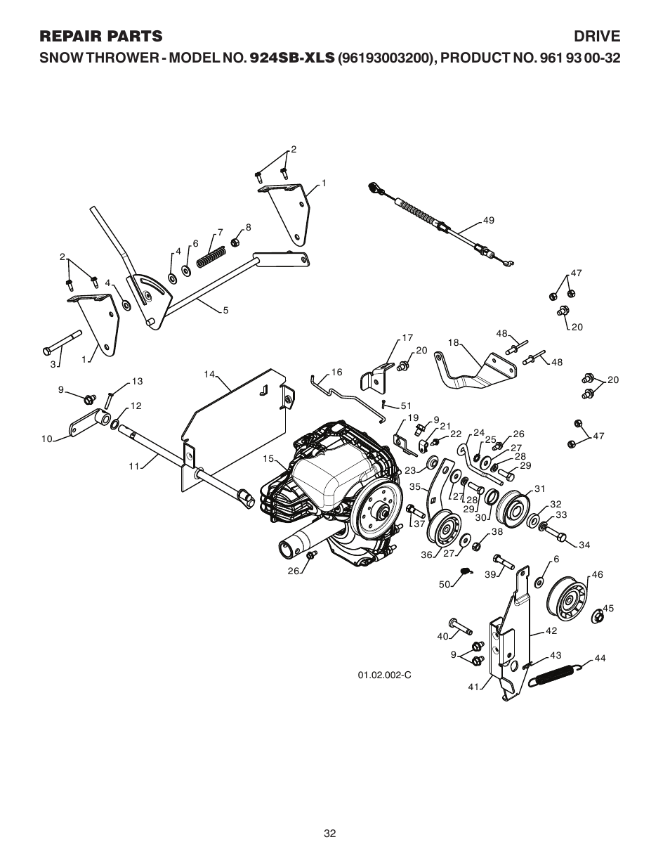 Transmission, Repair parts drive | Husqvarna 924SB-XLS User Manual | Page 32 / 40