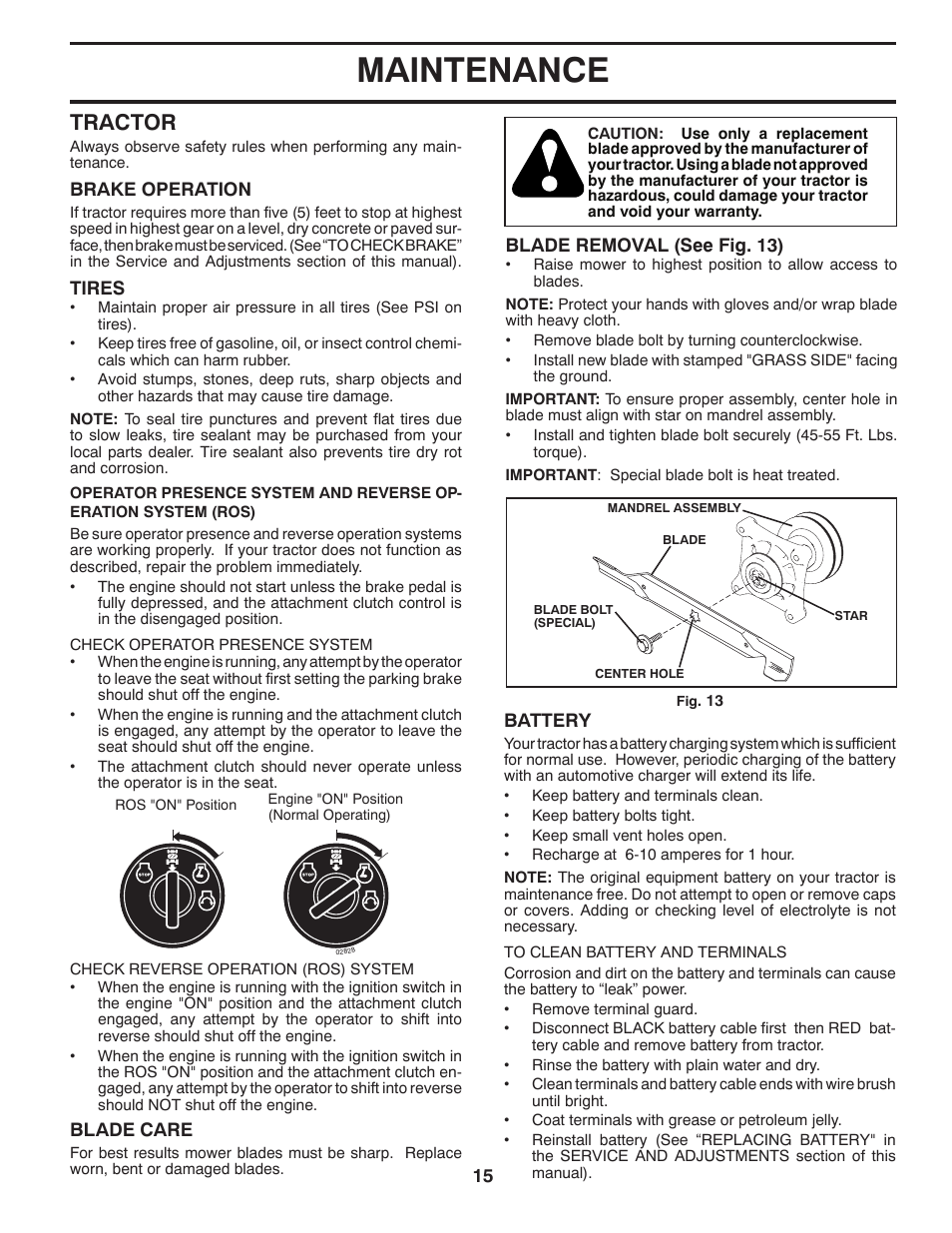 Maintenance, Tractor | Husqvarna 96045002700 User Manual | Page 15 / 48