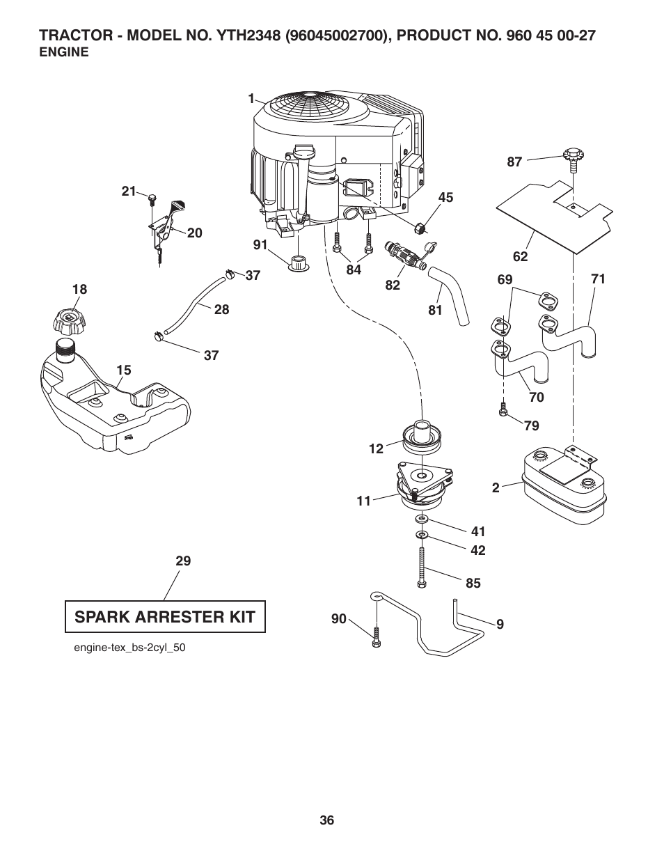 Engine, Spark arrester kit | Husqvarna 96045002700 User Manual | Page 36 / 48