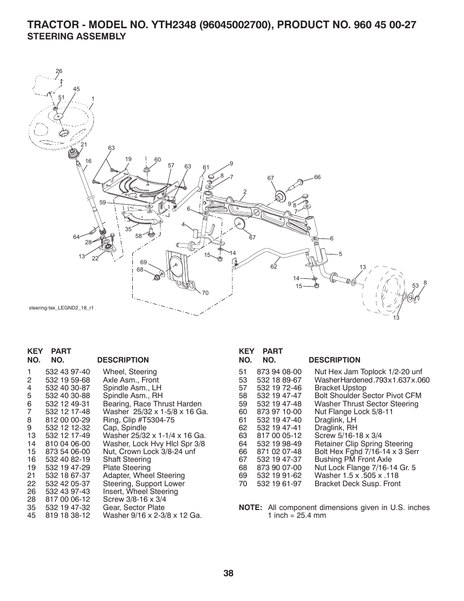 Steering assembly | Husqvarna 96045002700 User Manual | Page 38 / 48