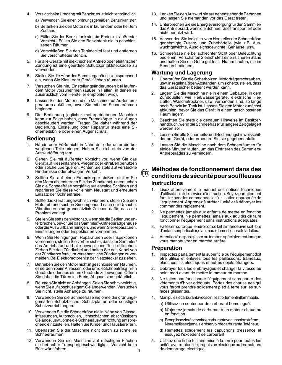 Instructions, Préparation, Bedienung | Wartung und lagerung | Husqvarna 8024STE User Manual | Page 4 / 60