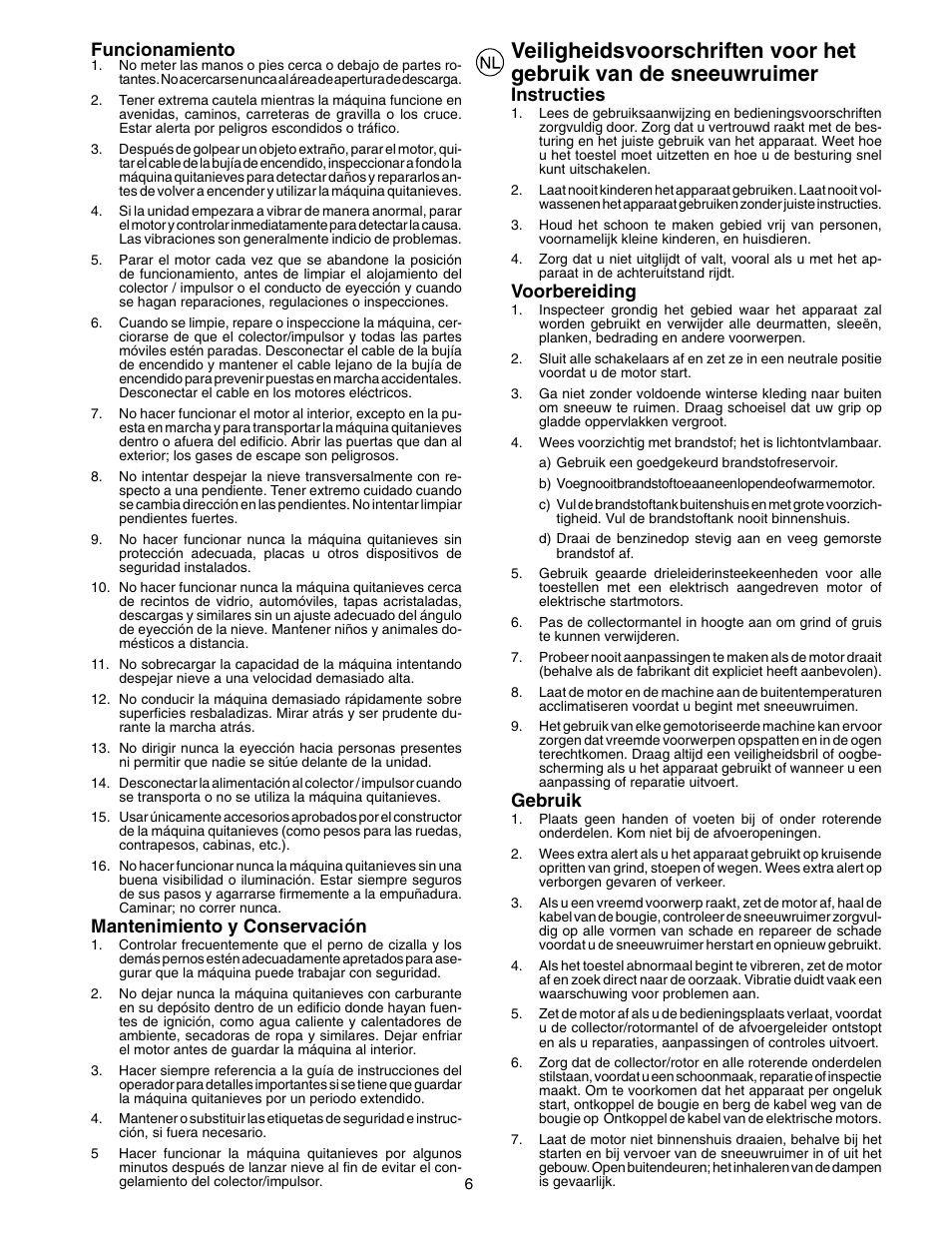 Instructies, Voorbereiding, Gebruik | Funcionamiento, Mantenimiento y conservación | Husqvarna 8024STE User Manual | Page 6 / 60