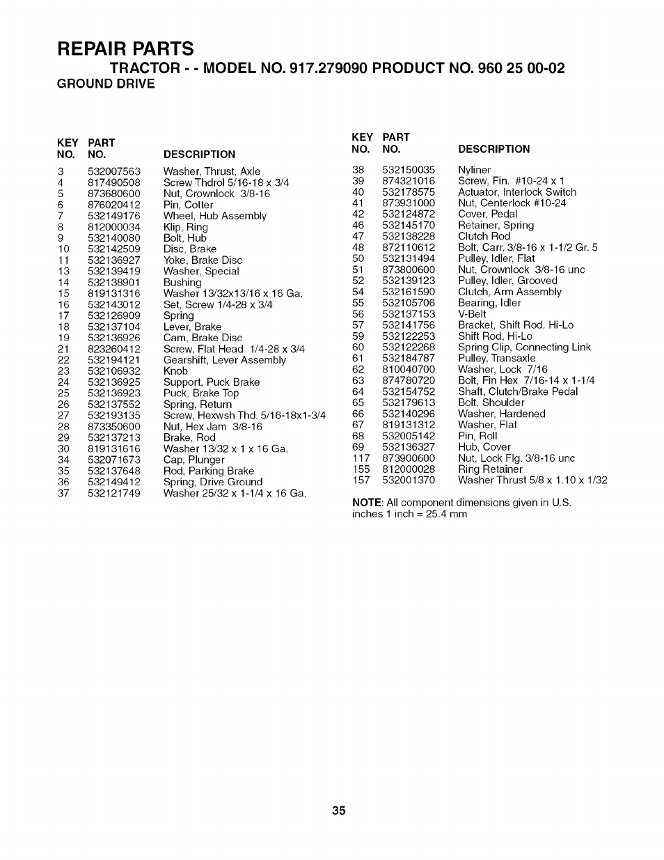 Ground drive, Repair parts | Husqvarna 917.27909 User Manual | Page 35 / 48