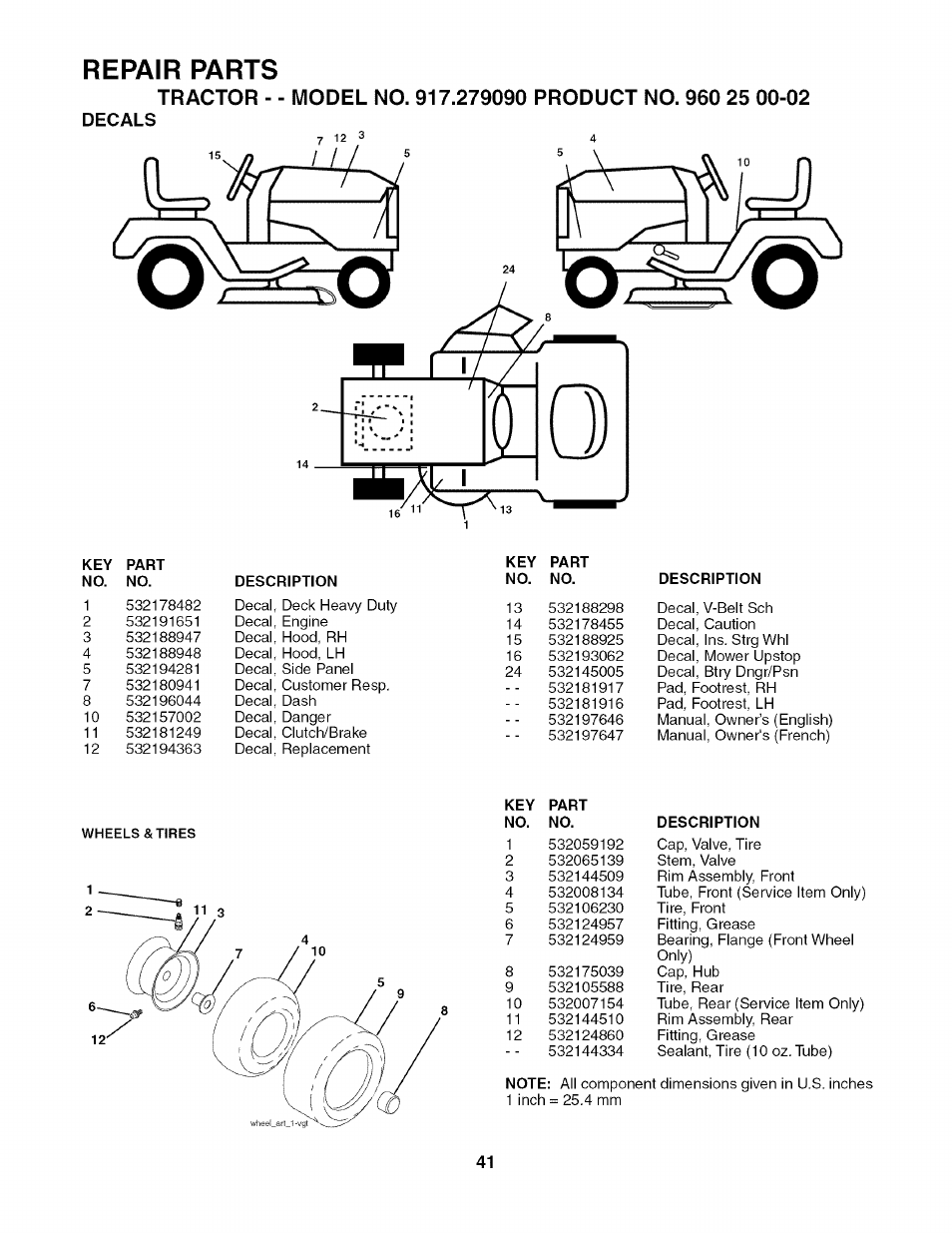 Decals, Repair parts | Husqvarna 917.27909 User Manual | Page 41 / 48