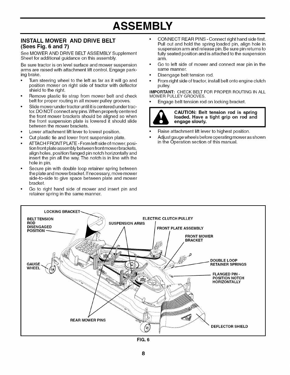 Install mower and drive belt (sees fig. 6 and 7, Assembly | Husqvarna 917.27909 User Manual | Page 8 / 48
