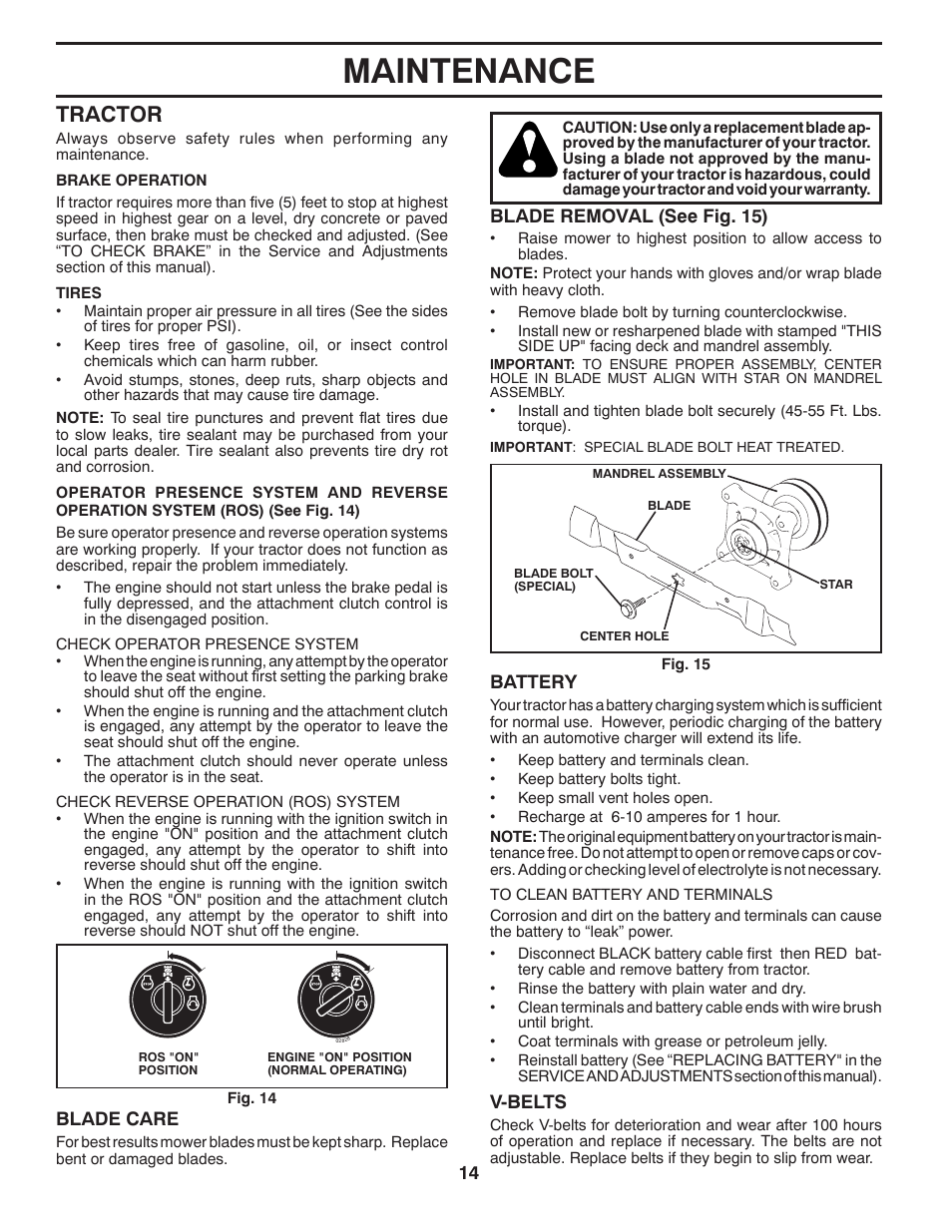 Maintenance, Tractor | Husqvarna 917.28961 User Manual | Page 14 / 52