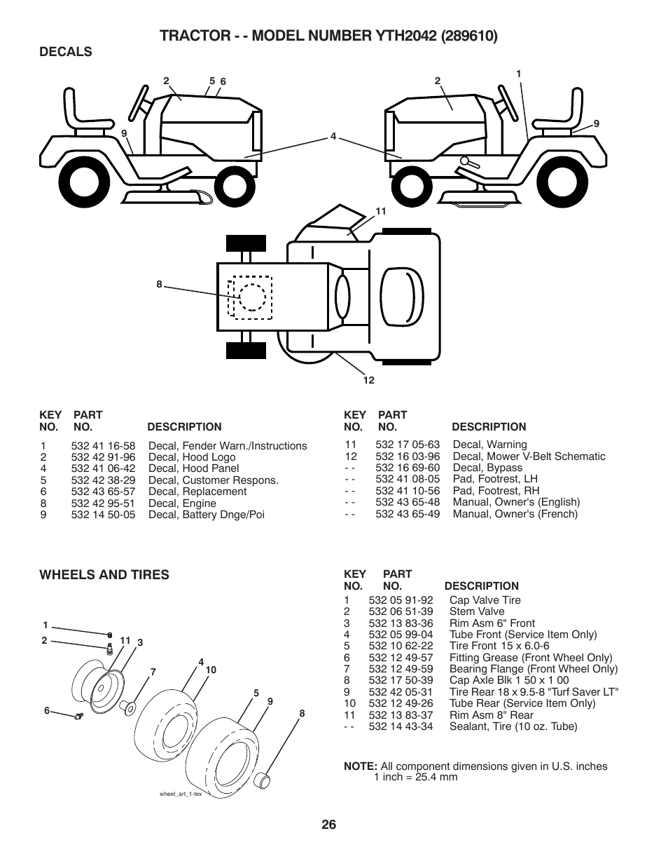 Repair parts, Decals, Wheels and tires | Husqvarna 917.28961 User Manual | Page 26 / 52