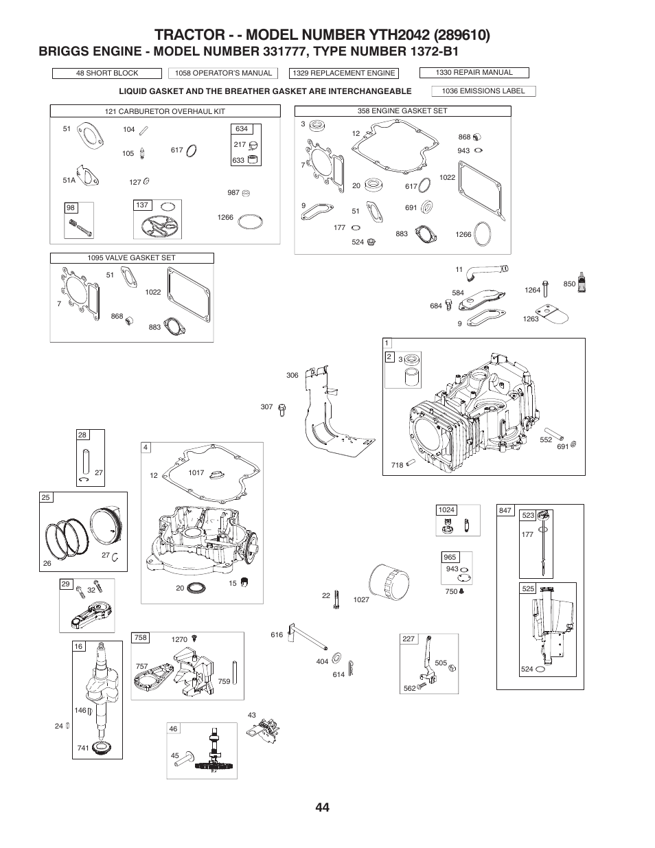 Briggs engine | Husqvarna 917.28961 User Manual | Page 44 / 52