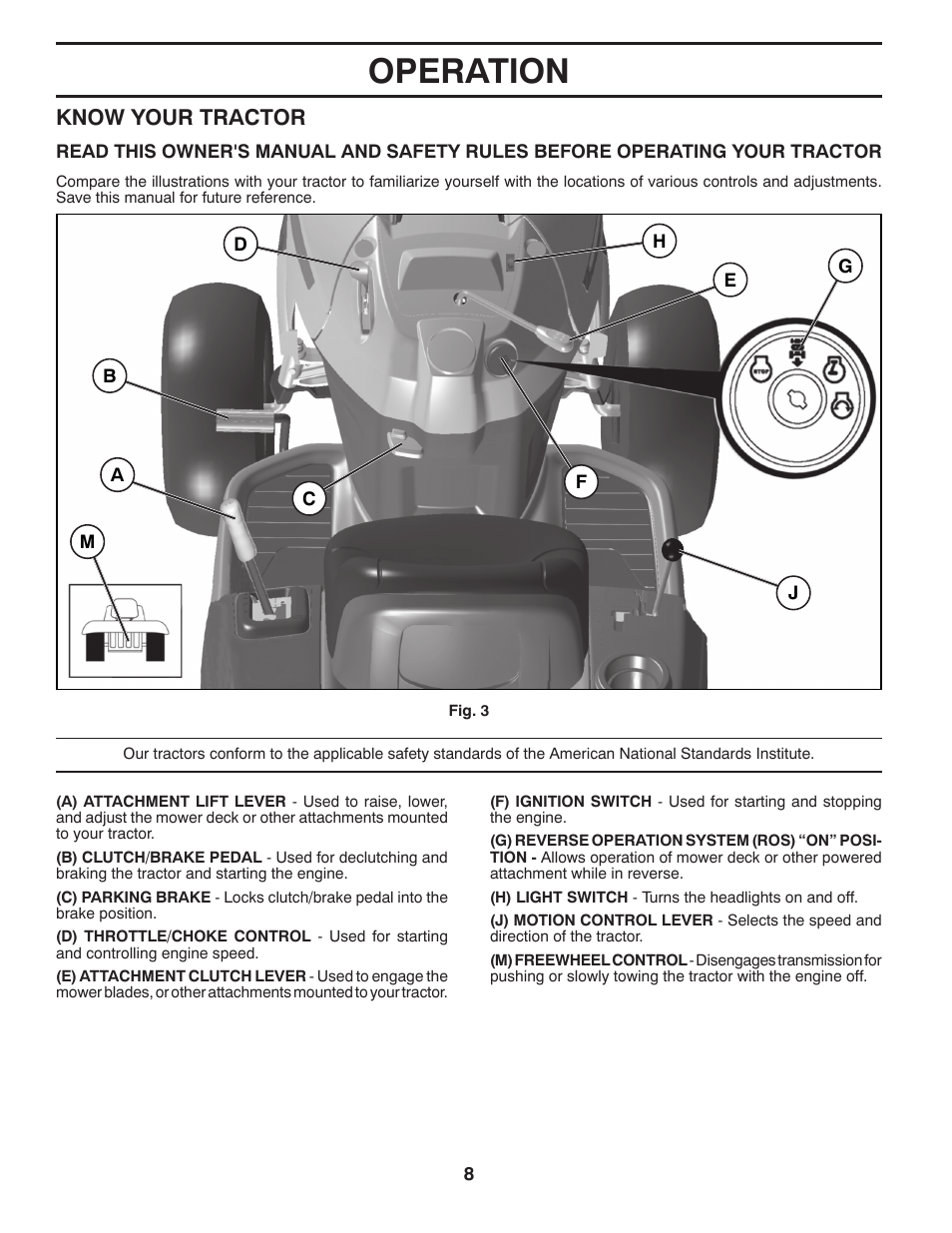 Operation, Know your tractor | Husqvarna 917.28961 User Manual | Page 8 / 52