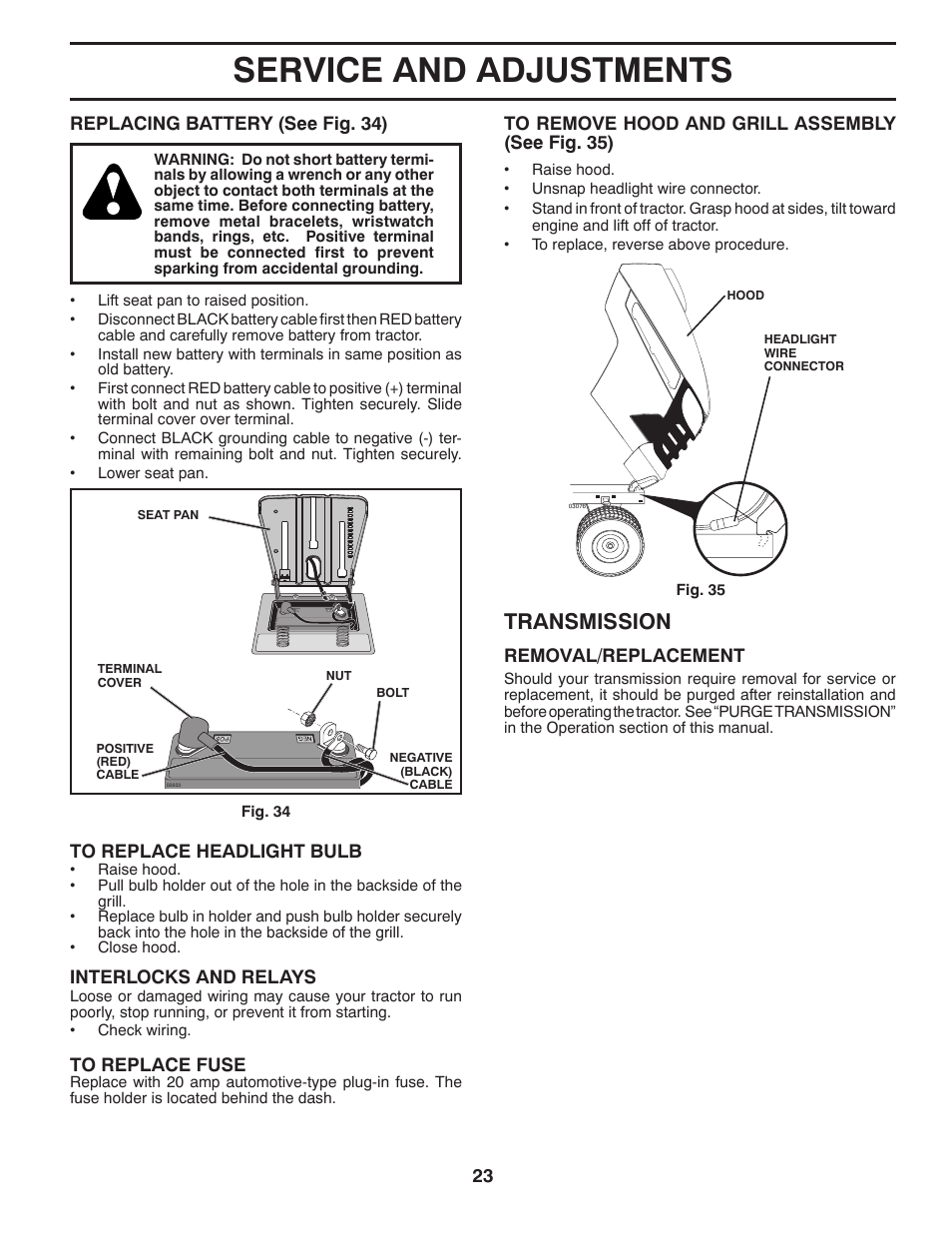 Service and adjustments, Transmission | Husqvarna 917.289541 User Manual | Page 23 / 33