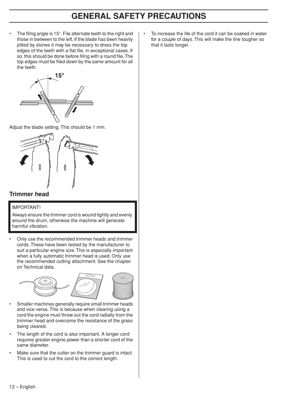 Trimmer head, General safety precautions | Husqvarna 324RX User Manual | Page 12 / 40