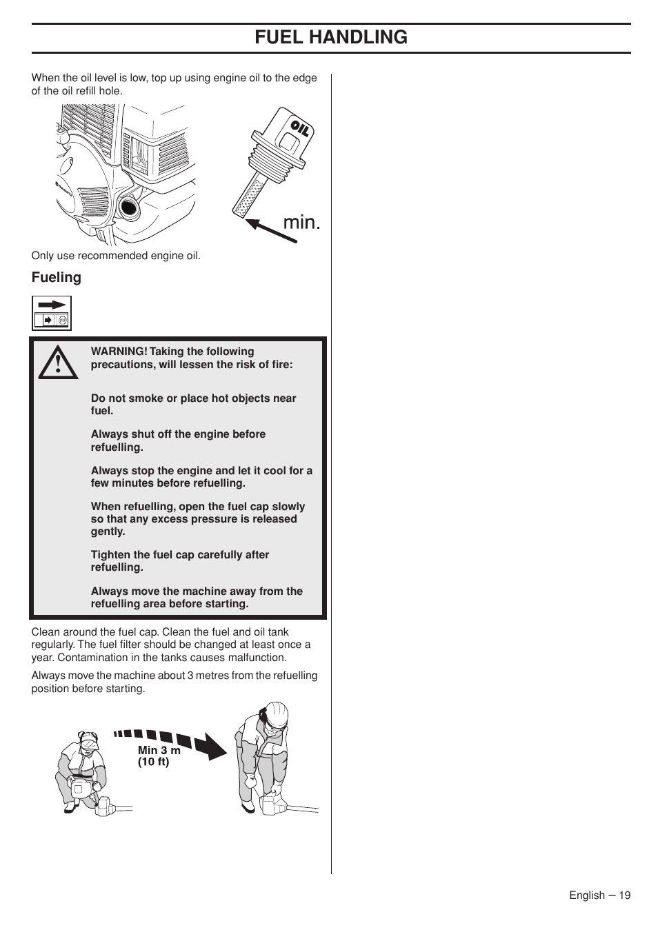 Fueling, Fuel handling | Husqvarna 324RX User Manual | Page 19 / 40