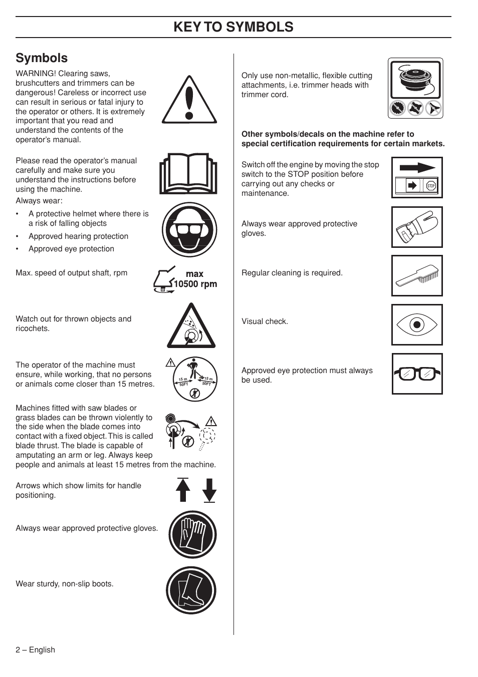 Symbols, Key t o symbols | Husqvarna 324RX User Manual | Page 2 / 40