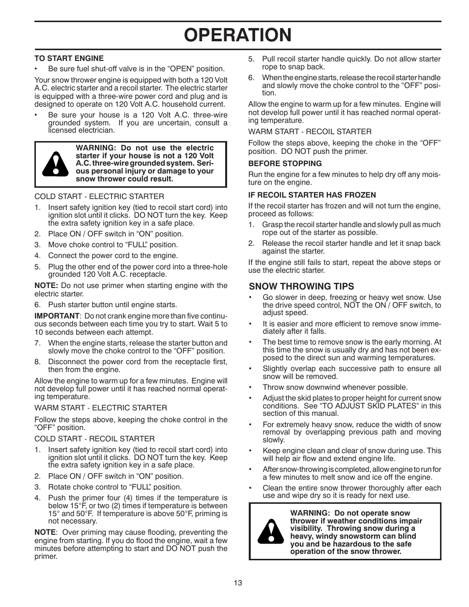 Operation | Husqvarna 1830HV User Manual | Page 13 / 24