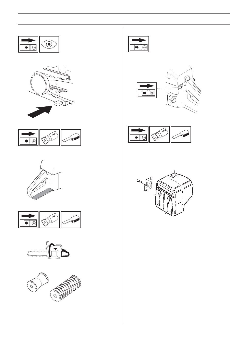 Chain catcher, Right hand guard, Vibration damping system | Stop switch, Muffler, Maintenance | Husqvarna 1151338-95 User Manual | Page 33 / 44