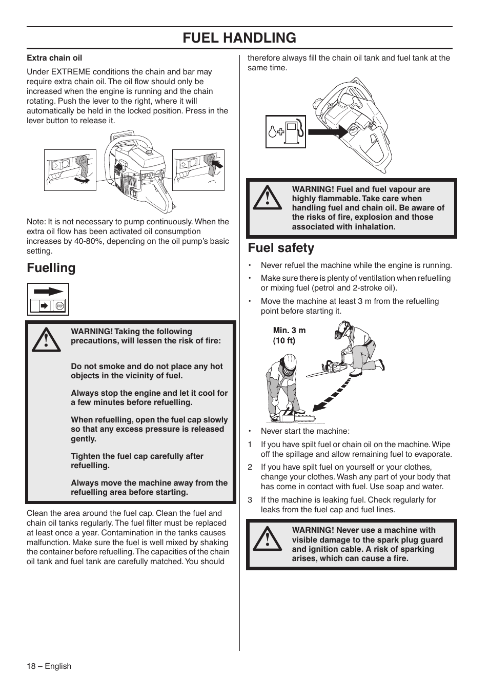 Fuelling, Fuel safety, Fuel handling | Husqvarna 1153183-26 User Manual | Page 18 / 44