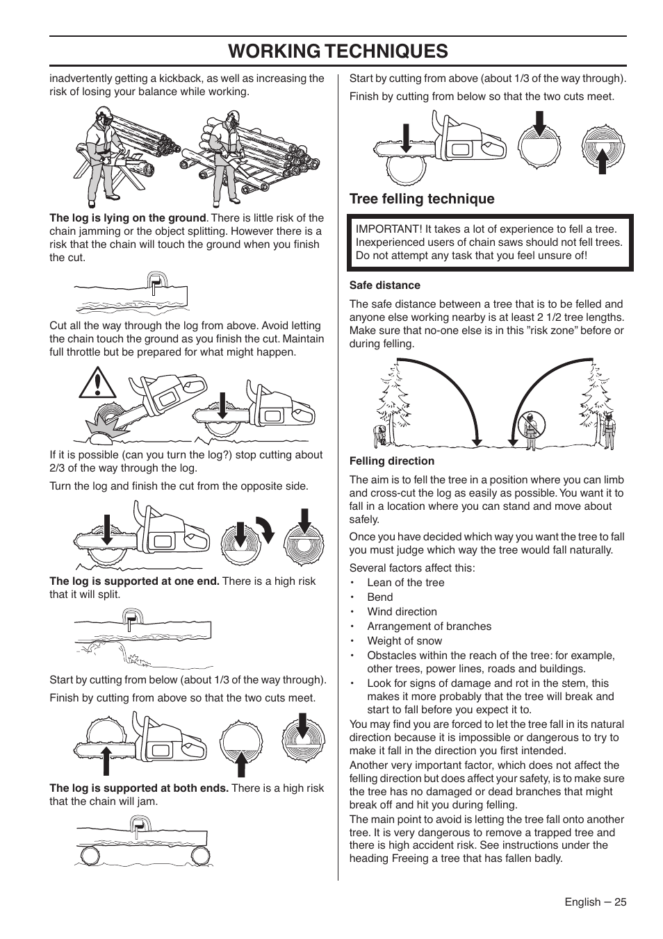 Tree felling technique, Working techniques | Husqvarna 1153183-26 User Manual | Page 25 / 44