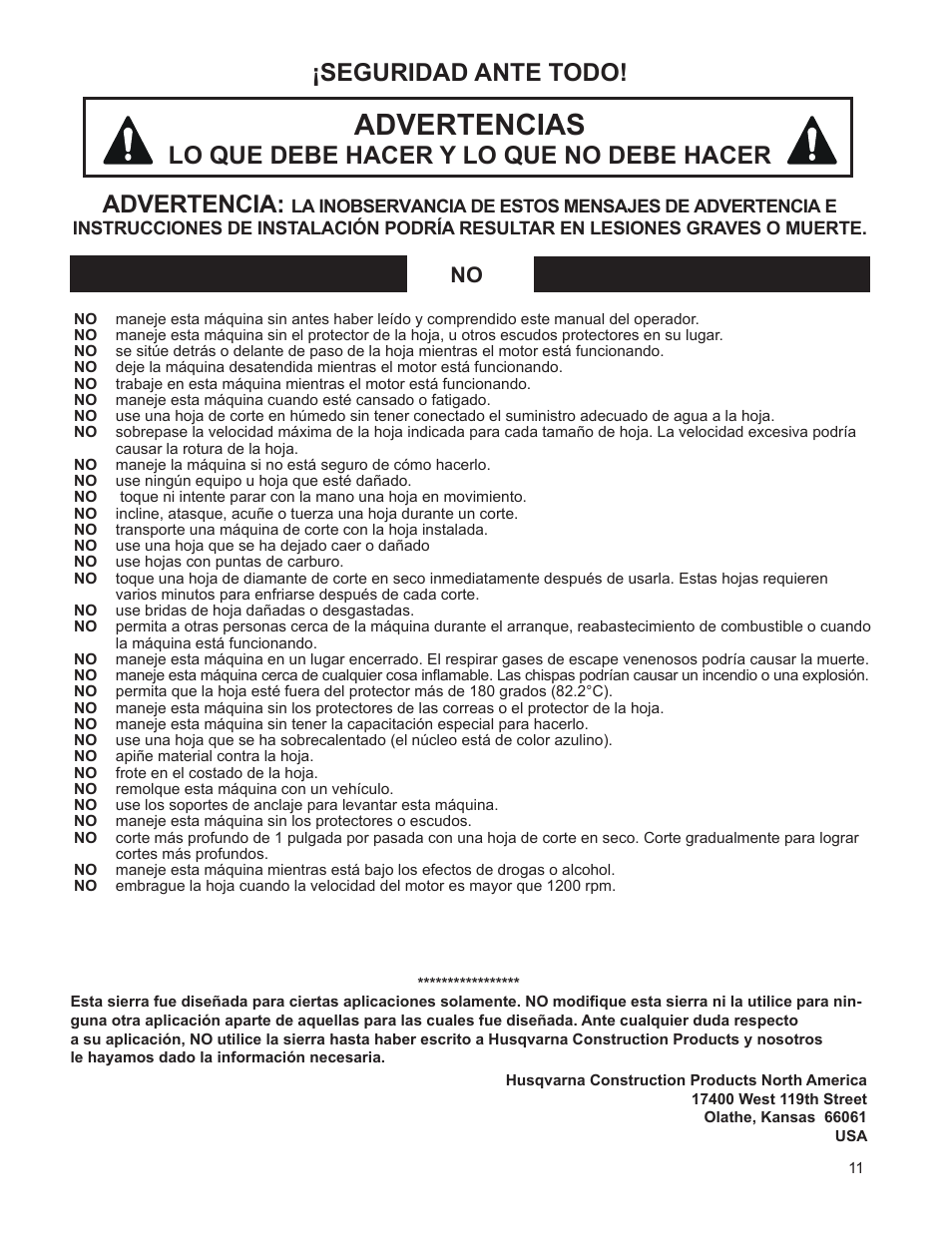 Advertencias, Seguridad ante todo | Husqvarna FSA 8400 D User Manual | Page 11 / 112