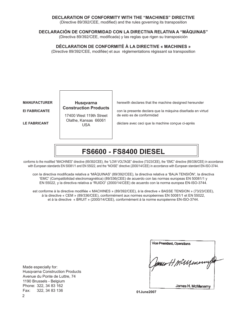 Husqvarna FSA 8400 D User Manual | Page 2 / 112