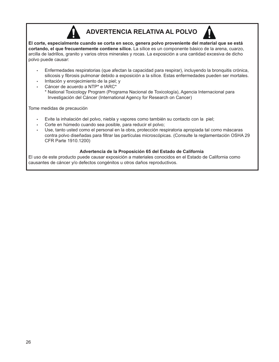 Advertencia relativa al polvo | Husqvarna FSA 8400 D User Manual | Page 26 / 112