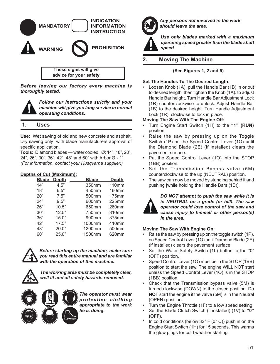 Uses, Moving the machine | Husqvarna FSA 8400 D User Manual | Page 51 / 112