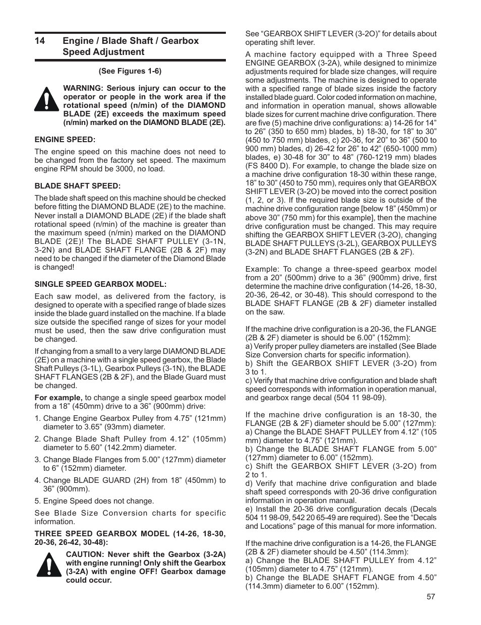 14 engine / blade shaft / gearbox speed adjustment | Husqvarna FSA 8400 D User Manual | Page 57 / 112