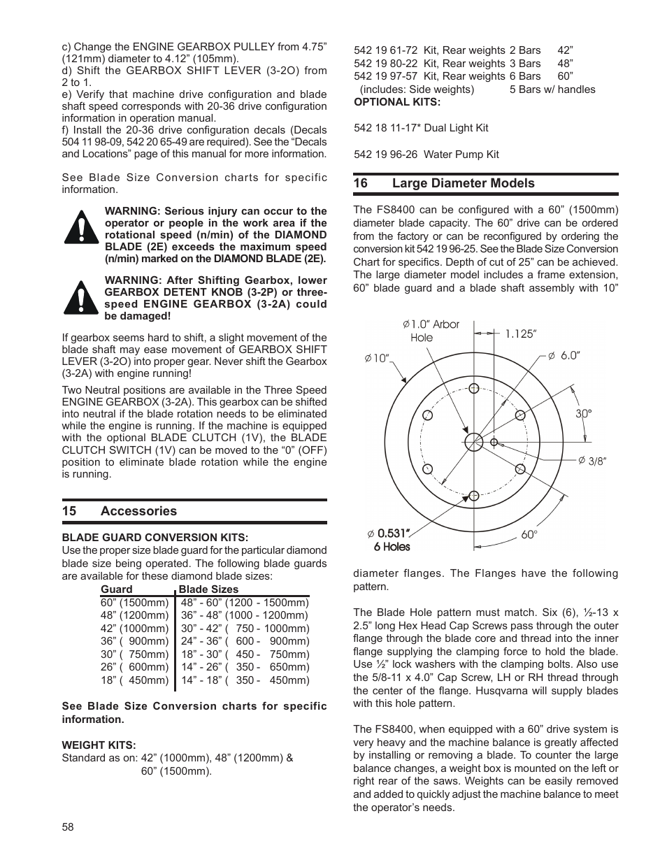 15 accessories, 16 large diameter models, 17 repairs | Husqvarna FSA 8400 D User Manual | Page 58 / 112